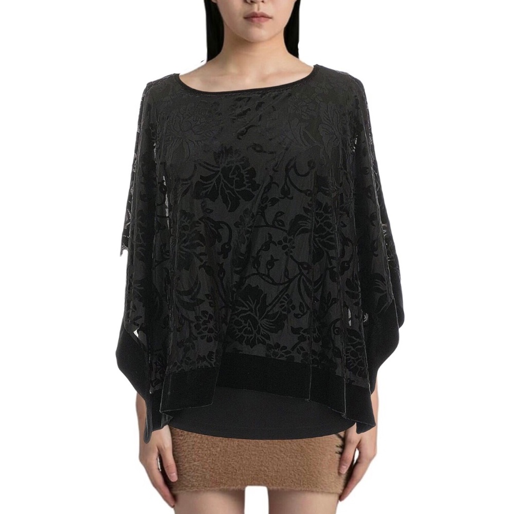 Chico's Black floral poncho blouse